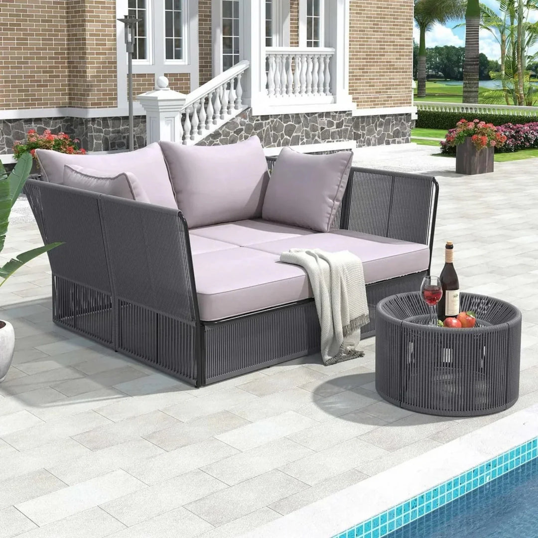 Bilha Outdoor Rope 2 Seater Patio Daybed With Side Table
