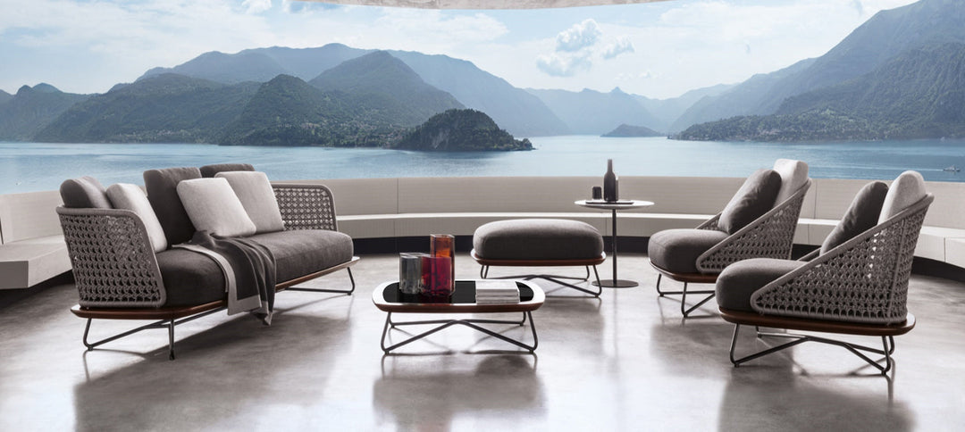 Alano Outdoor Garden Balcony Sofa Set 3 Seater, 2 Single Seater 1 Ottoman and 1 Center Table Set Braid & Rope (Grey)