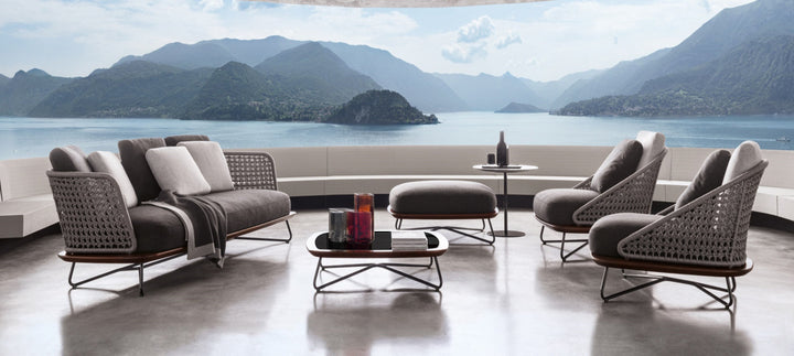 Alano Outdoor Garden Balcony Sofa Set 3 Seater, 2 Single Seater 1 Ottoman and 1 Center Table Set Braid & Rope (Grey)