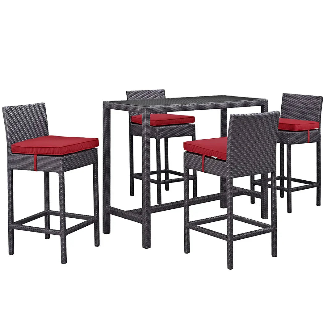 Lomeo Outdoor Patio Bar Sets 4 Chairs and 1 Table (Dark Brown)