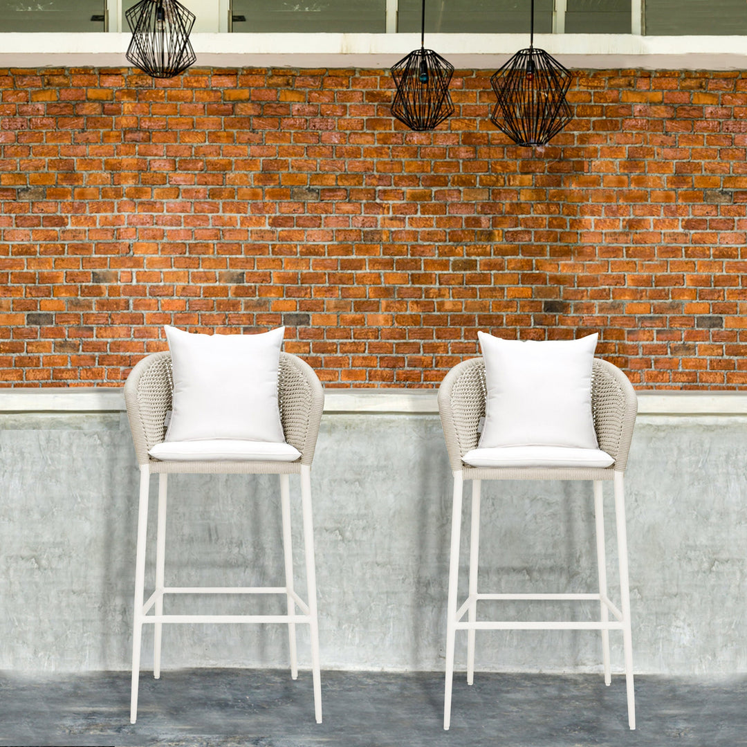 Sezgin Outdoor Patio Bar Chair 2 Chair For Balcony Braided & Rope (Ivory)