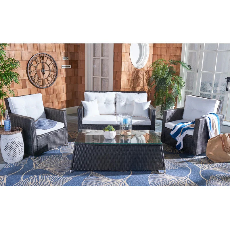 Moreau Outdoor Sofa Set 2 Seater, 2 Single seater and 1 Center Table (Black + White)