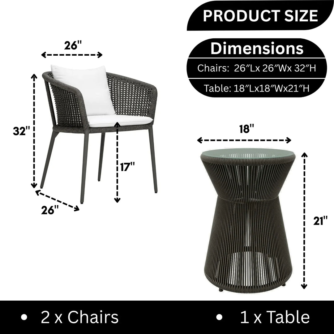 Delaney Outdoor Rope 3-Piece Patio Set