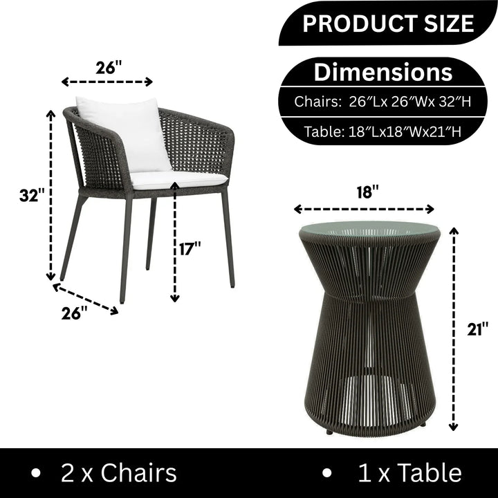 Delaney Outdoor Rope 3-Piece Patio Set