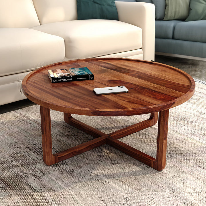 Harry Sheesham Wood Round Coffee Table For Living Room