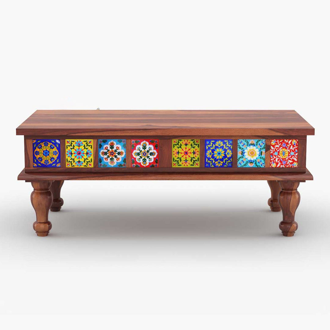 Shelly Solid Wood Coffee Table With Tiles