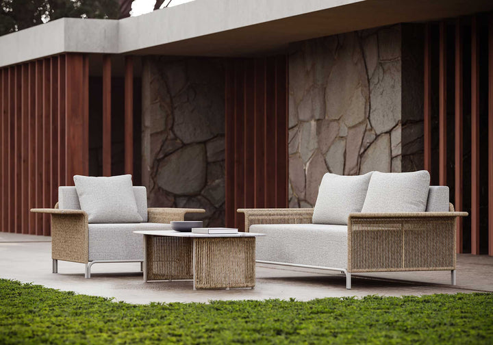 Parlak Outdoor Garden Balcony Sofa Set 2 Seater, 2 Single seater and 1 Center Table  Set (Honey) Braided & Rope