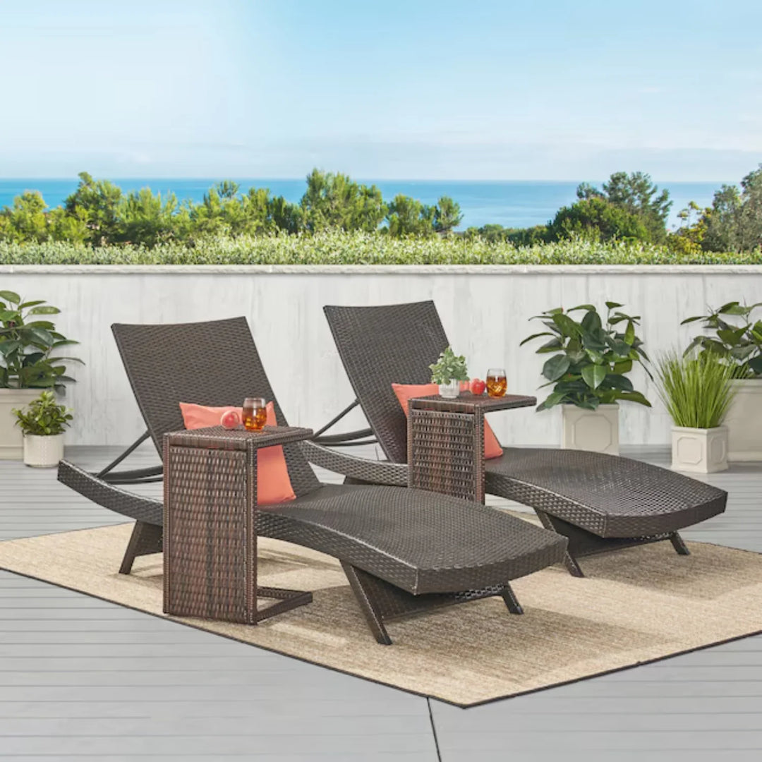 Ronke Outdoor Rattan Wicker Lounge Chairs Set of 2 with Matching Side Table