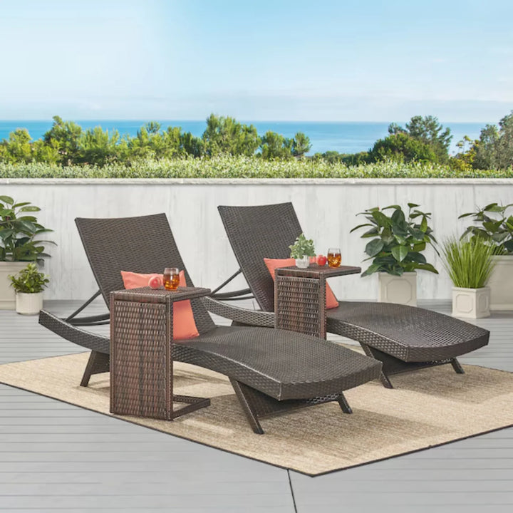 Ronke Outdoor Rattan Wicker Lounge Chairs Set of 2 with Matching Side Table