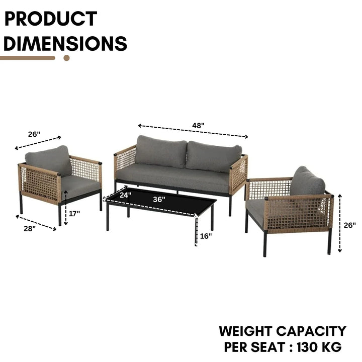 Kaia Outdoor Rope 4 Piece Sofa Set (Beige & Grey)