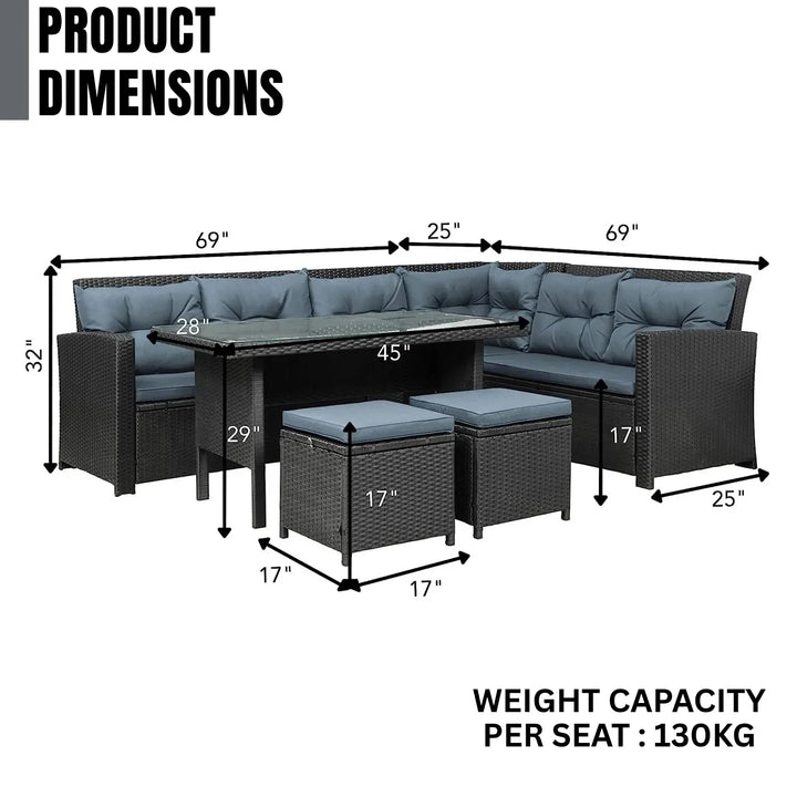 Zuzanna 5-Piece Wicker Patio Conversation Set (Dark Brown/ Cyan Blue)