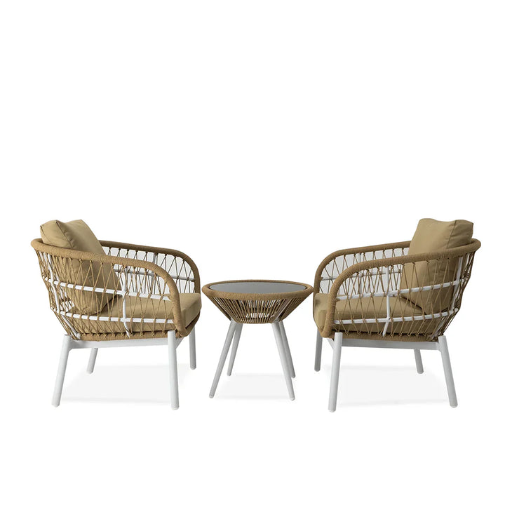 Casias Outdoor Patio Seating Set 2 Chairs and 1 Table Set (Beige) Braided And Rope