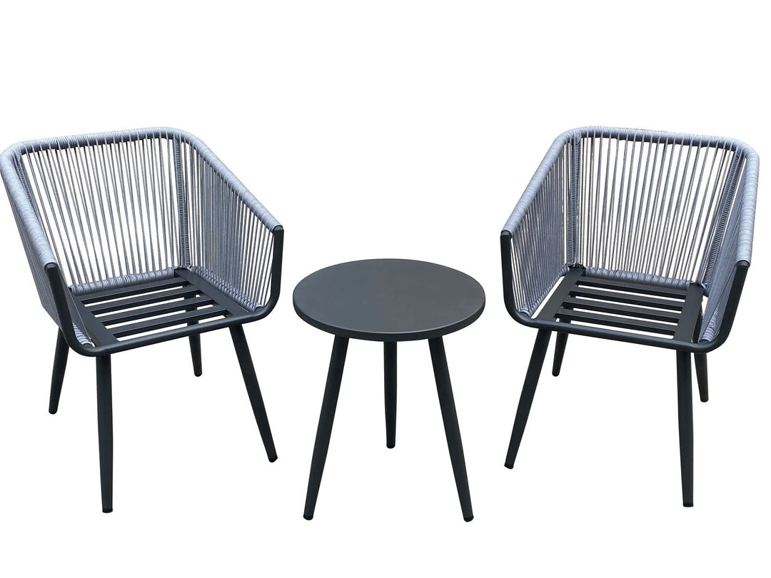 Zingel Outdoor Patio Seating Set 2 Chairs and 1 Table Set (Grey) Braided & Rope