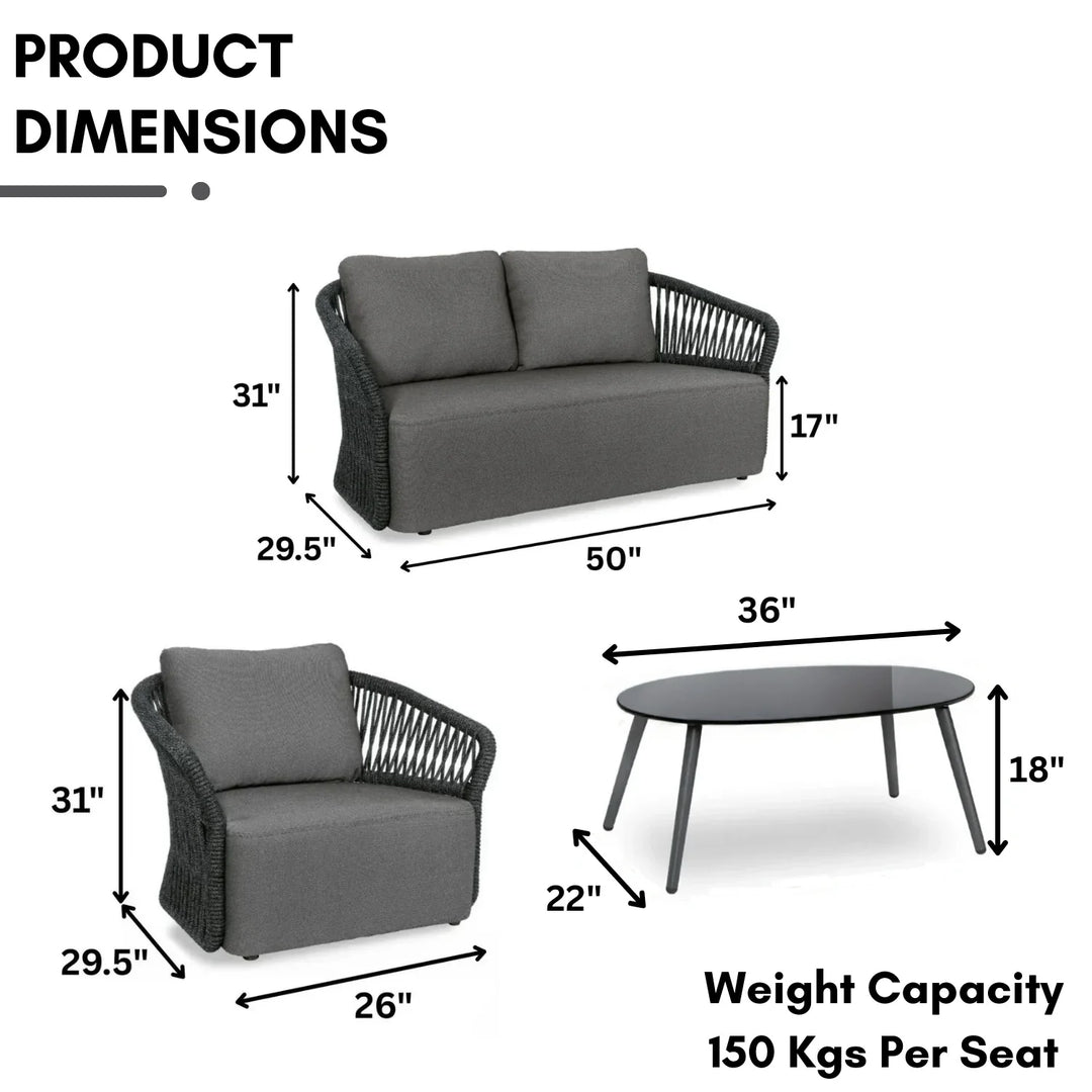 Saeko 4-Piece Outdoor Braid & Rope Sofa Set (Grey)