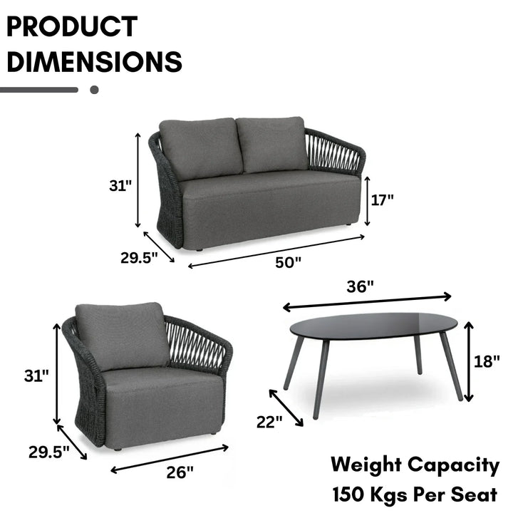 Saeko 4-Piece Outdoor Braid & Rope Sofa Set (Grey)
