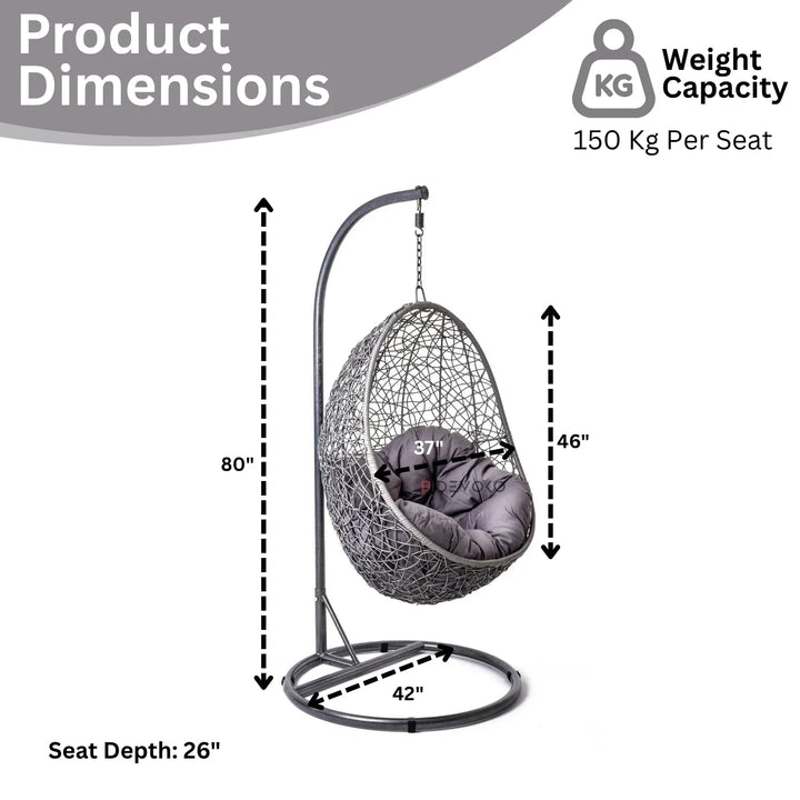Single Seater Rattan & Wicker Swing (Grey)