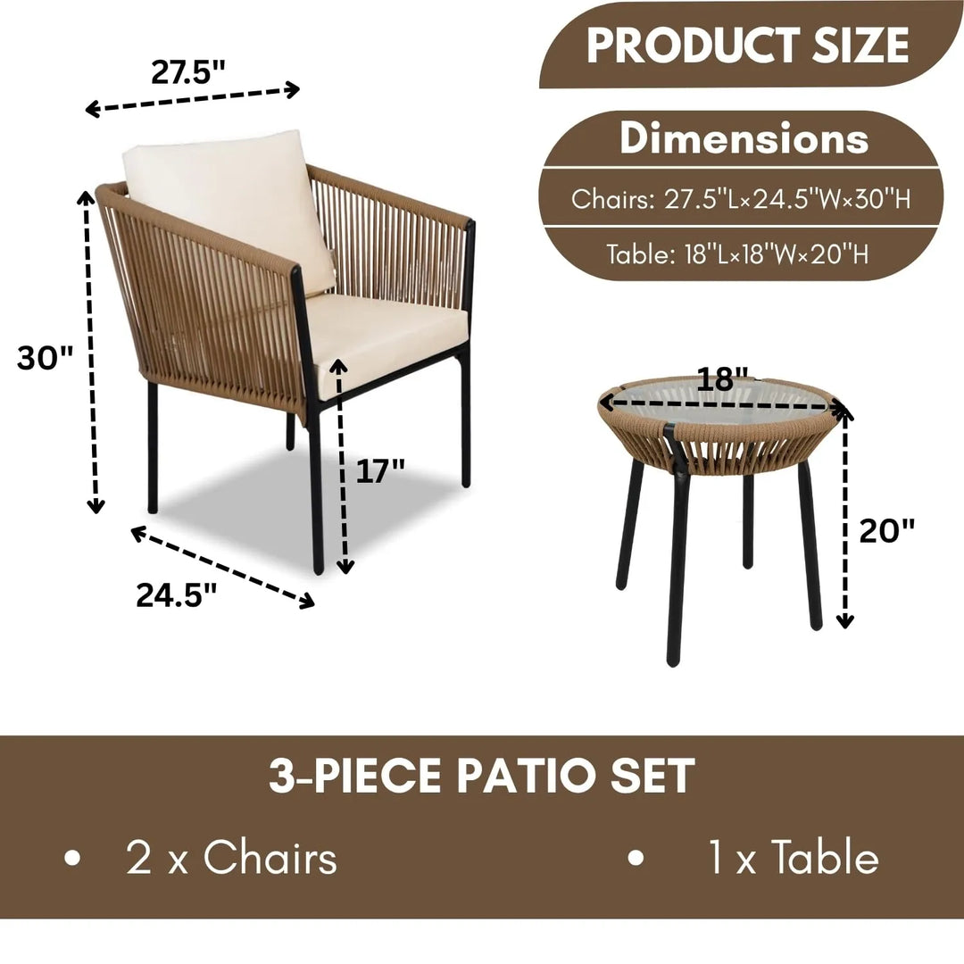 Mariposa Outdoor Rope Patio Set with Glass Top Table