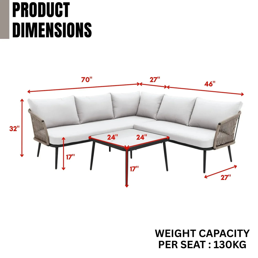 Genevieve Outdoor L-Shape All Weather Handwoven Rope Sofa Set