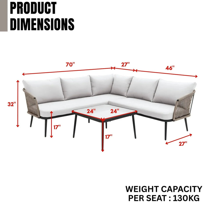 Genevieve Outdoor L-Shape All Weather Handwoven Rope Sofa Set