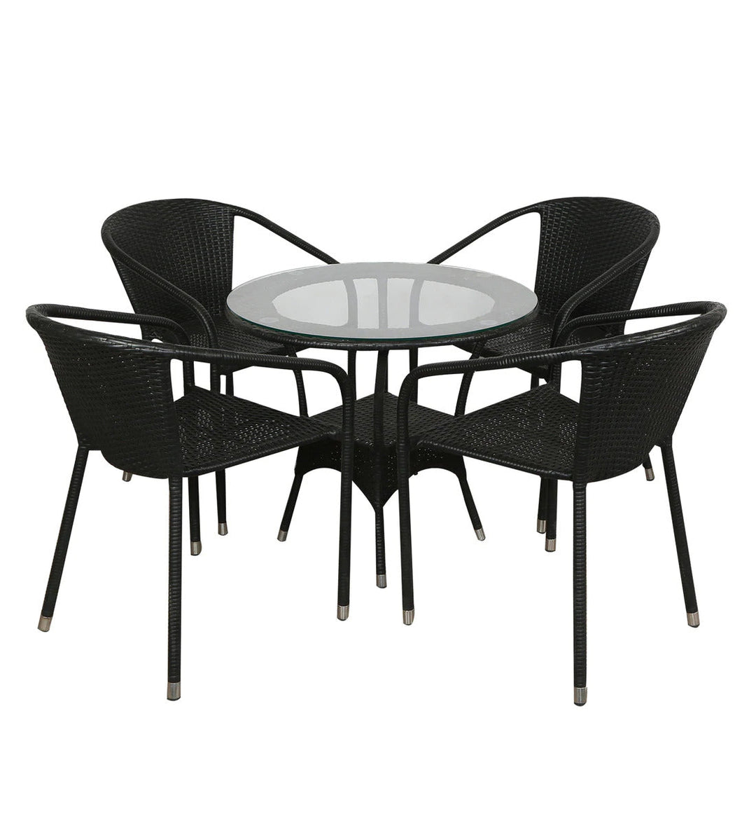 Duke Outdoor Patio Seating Set 4 Chairs and 1 Table Set (Black)