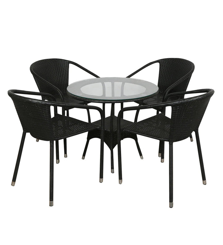 Duke Outdoor Patio Seating Set 4 Chairs and 1 Table Set (Black)