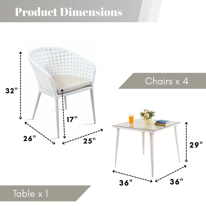Marisol 5-Piece Outdoor Patio Dining Set With Wicker Chairs & Glass-Top Table