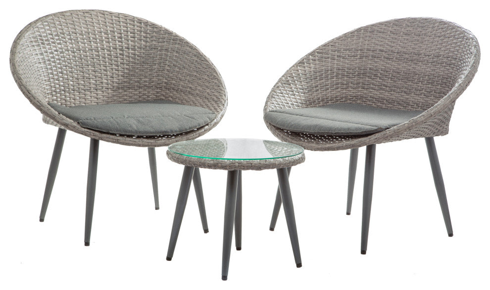 Cindy Outdoor Patio Seating Set 2 Chairs and 1 Table Set (Grey)