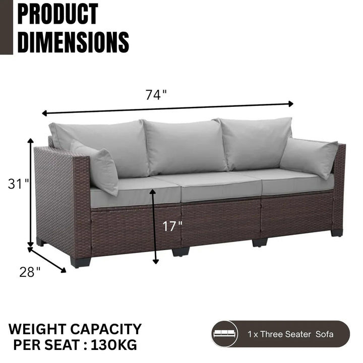 Raquel 3-Seater Outdoor Rattan Wicker Patio Sofa
