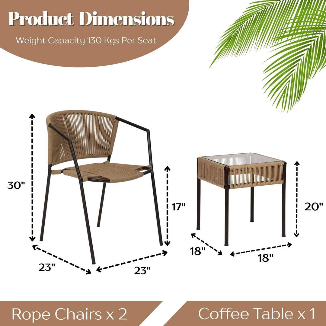 Capri Outdoor Rope 3-Piece Patio Chairs Set (Beige)
