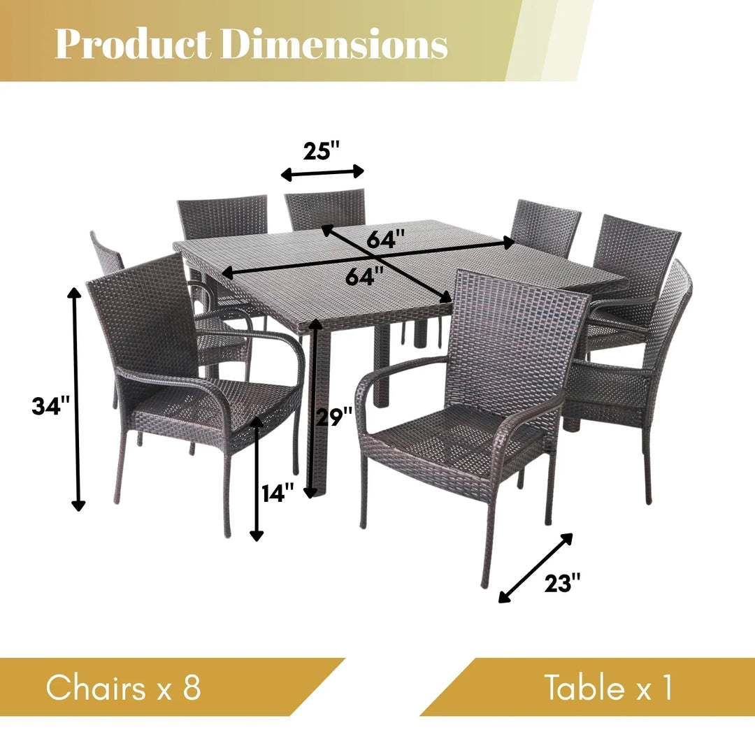 Busisiwe 9-Piece Outdoor Stacking Wicker Square Dining Set