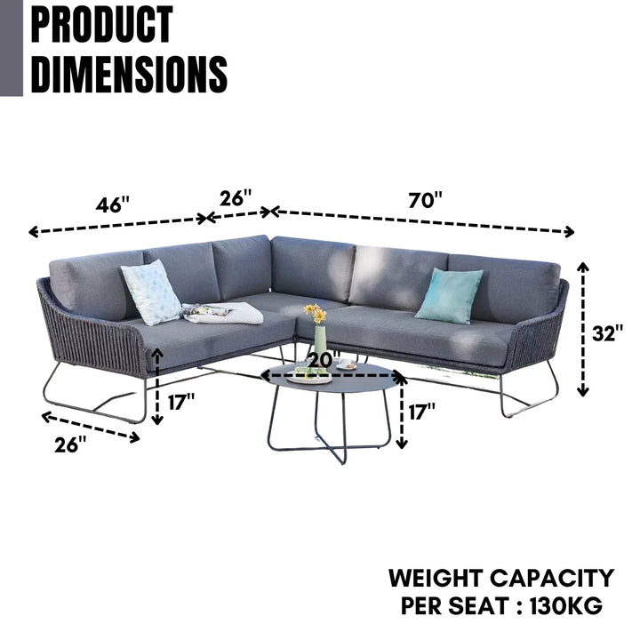 Shan 5-Seater L-Shape Outdoor Rope Sofa Set