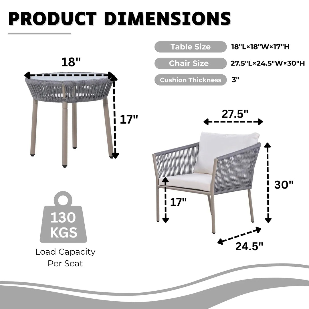 Ruqayyah 3-Piece Rope Patio Set - Perfect for Outdoor