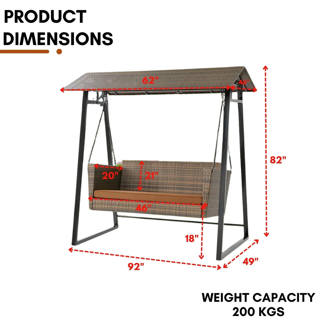 Tigist All Weather Wicker 2-Seat Patio Swing Chair with Shade & Cushions