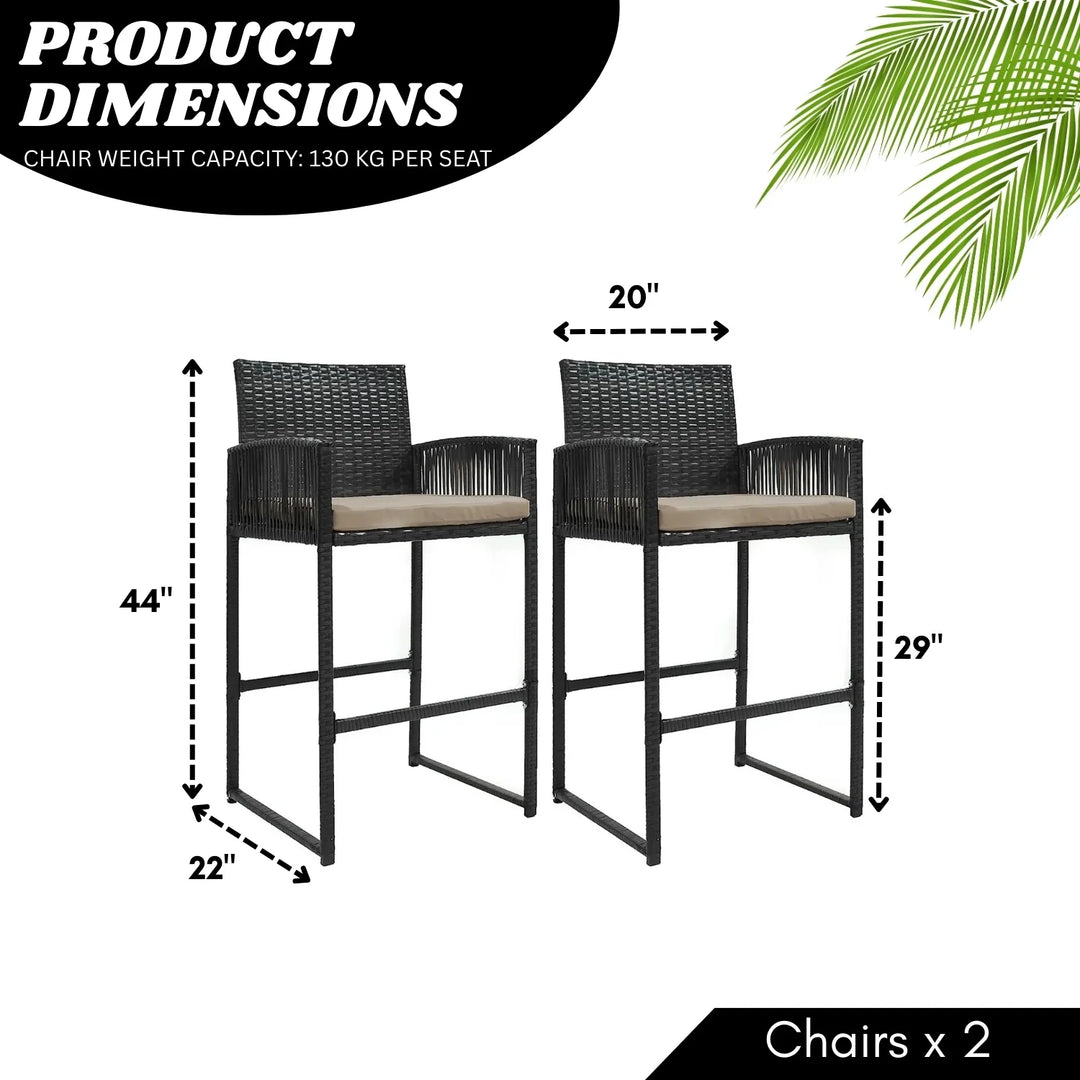 Zenobia Outdoor Rattan Wicker 2-Piece Bar Chairs