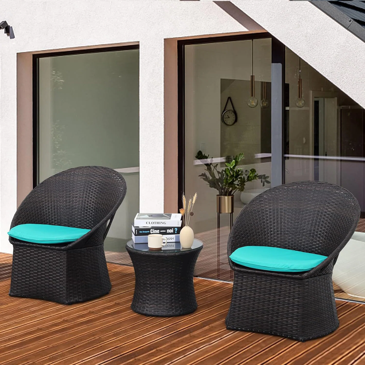 Carreon Outdoor Patio Seating Set 2 Chairs and 1 Table Set - Brown/Teal - Coffee Table Sets