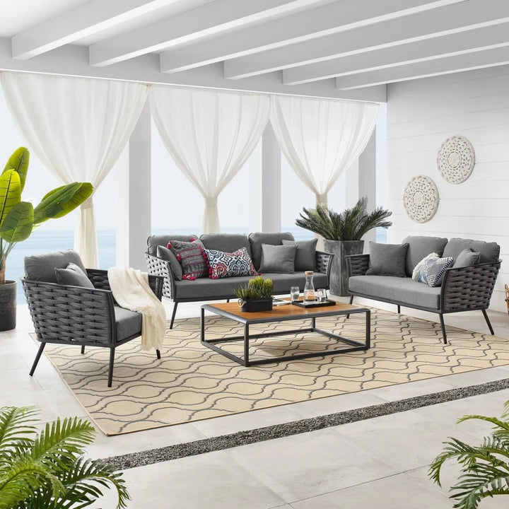 Elvira 4 Piece Outdoor Rope Sofa Set with Wooden Top Table