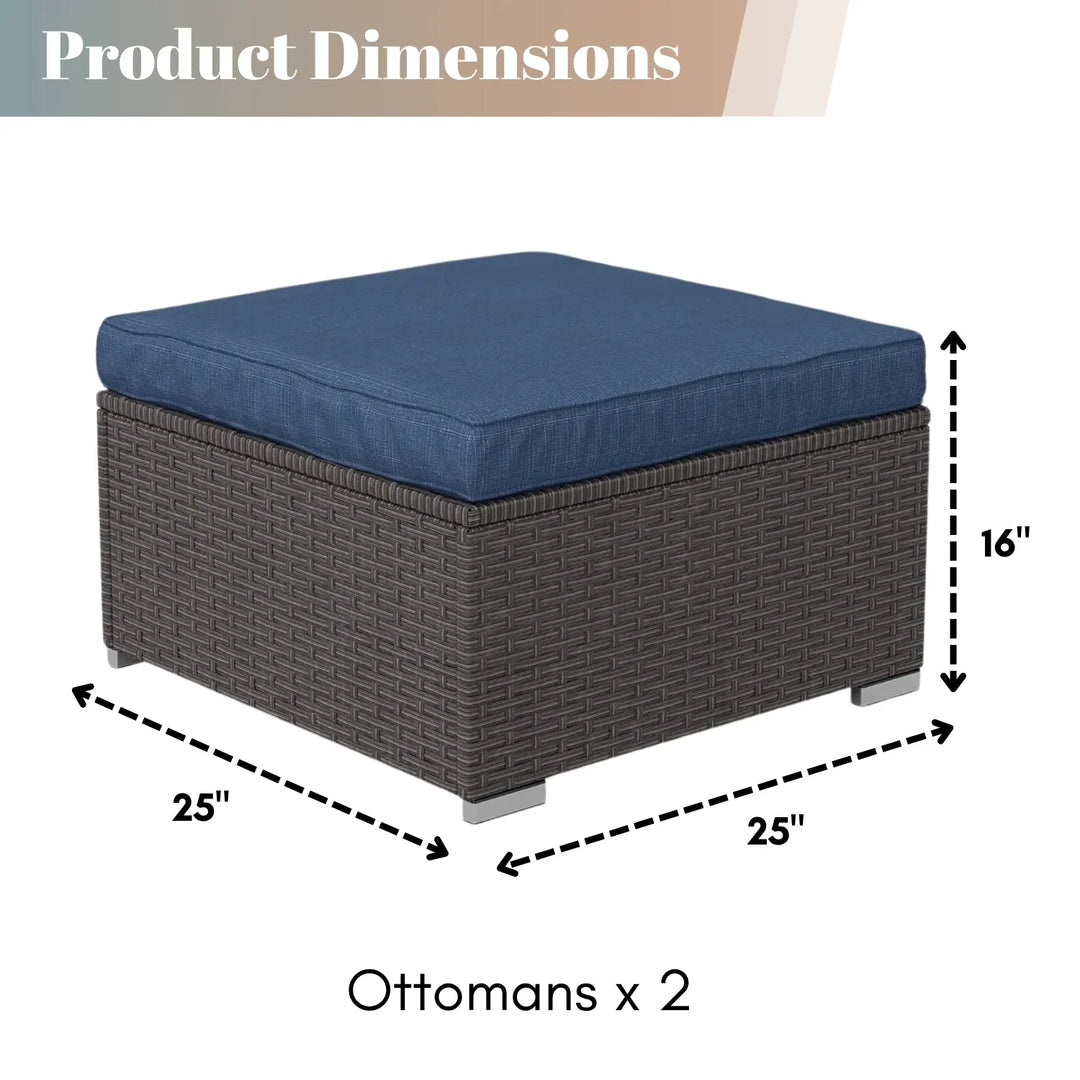 Brigitte Outdoor Rattan Wicker 2-Piece Ottoman Set