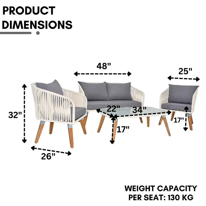 Vada Outdoor Rope 4-Piece Sofa Set (White & Grey)