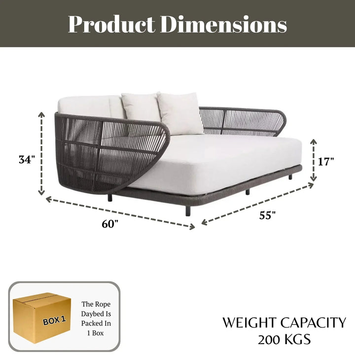 Faustina Outdoor Grey Rope Patio Daybed With Off-White Cushion
