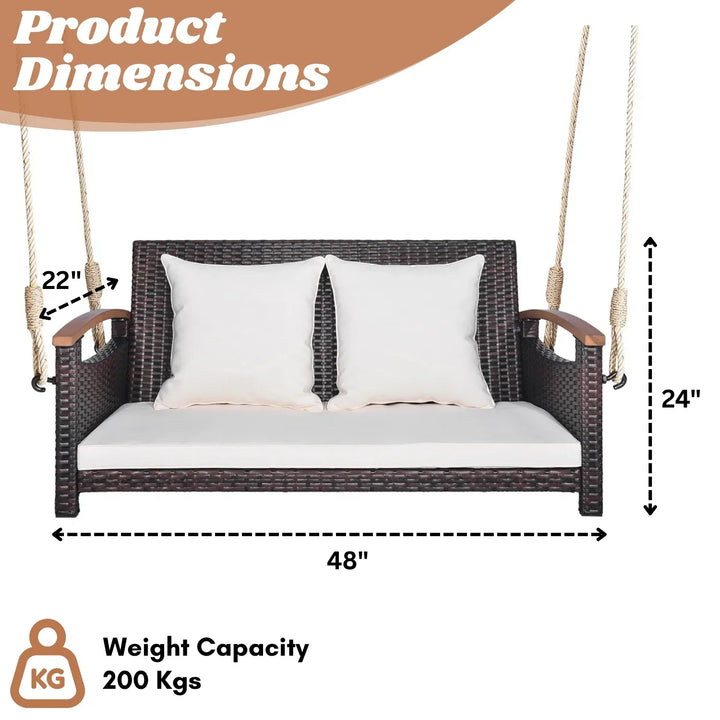 Afaf Outdoor Dark Brown Rattan Wicker Two Seater Sofa Swing