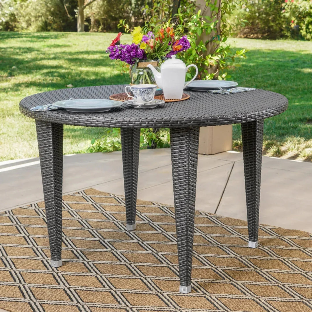 Outdoor Wicker Round Patio Dining Table (Dark Brown)