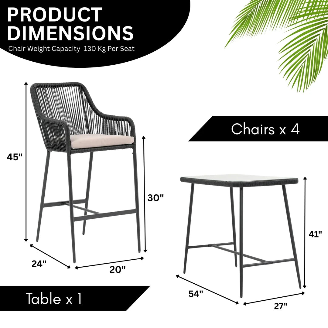 Deepali Premium Outdoor Rope 5-Piece Bar Set With a High-Top Table