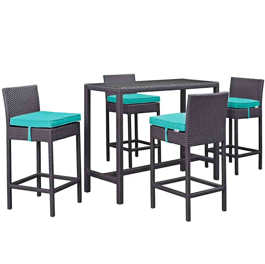Lomeo Outdoor Patio Bar Sets 4 Chairs and 1 Table (Dark Brown)
