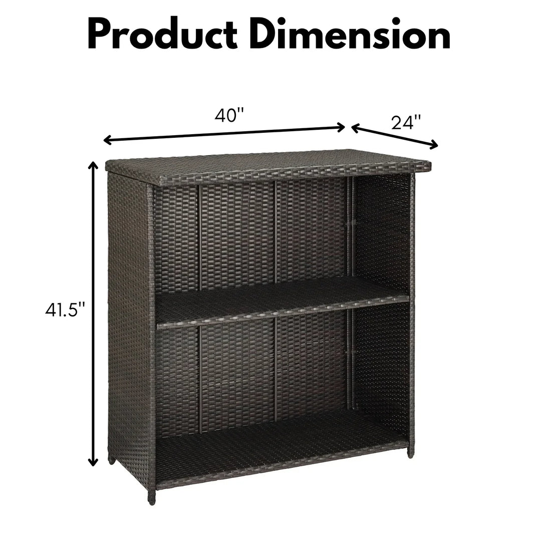 Olalla Outdoor Rattan Wicker Bar Table With Storage Selves