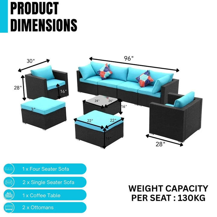 Vesna 6-Piece Outdoor Conversation Set (Black/Sky-Blue)