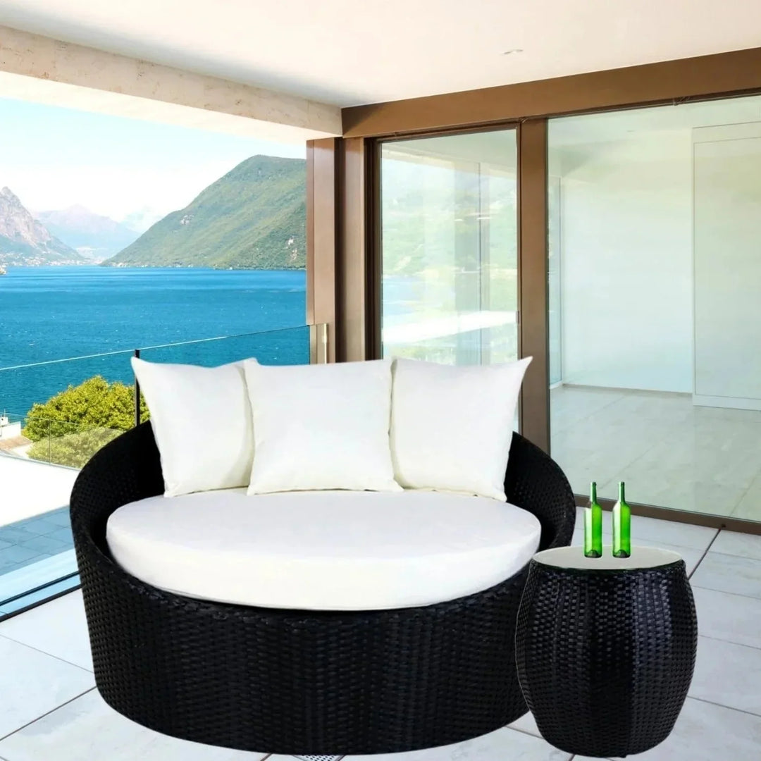 Gro Outdoor Rattan Wicker Daybed with Glass Top Table