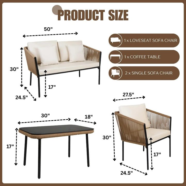 Oorja Outdoor 4 Seater Rope Sofa Set
