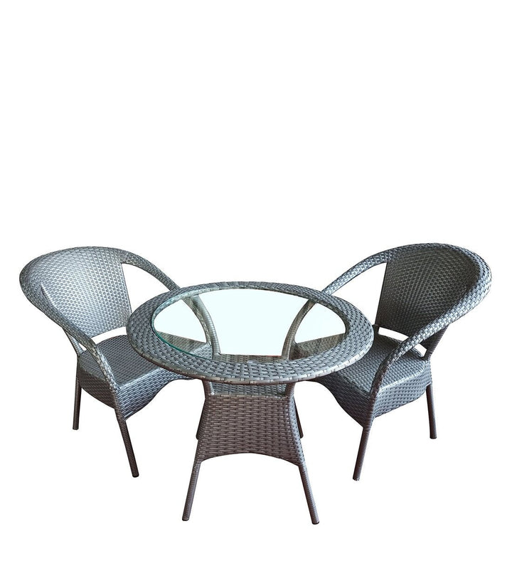 Rudra Outdoor Patio Seating Set 2 Chairs and 1 Table Set (Silver)