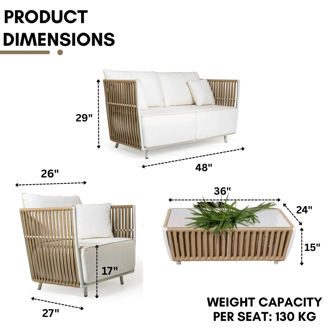 Suyin All-Weather Rope 4- Seater Sofa Set With Glass Top Table