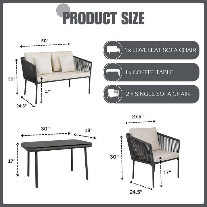 Pranavi Outdoor 4 Seater Rope Sofa Set